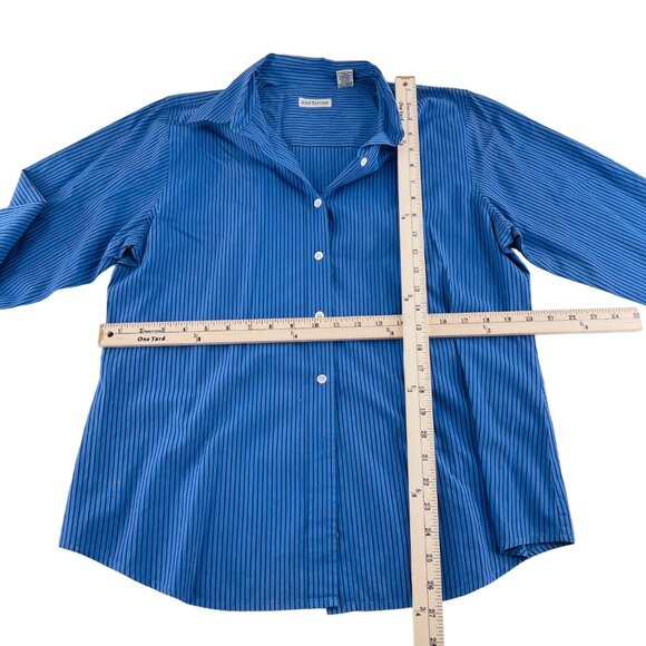 Ann Taylor Womens Blue Striped Button-Up Long Sleeve Shirt Size L Cotton - Picture 3 of 4